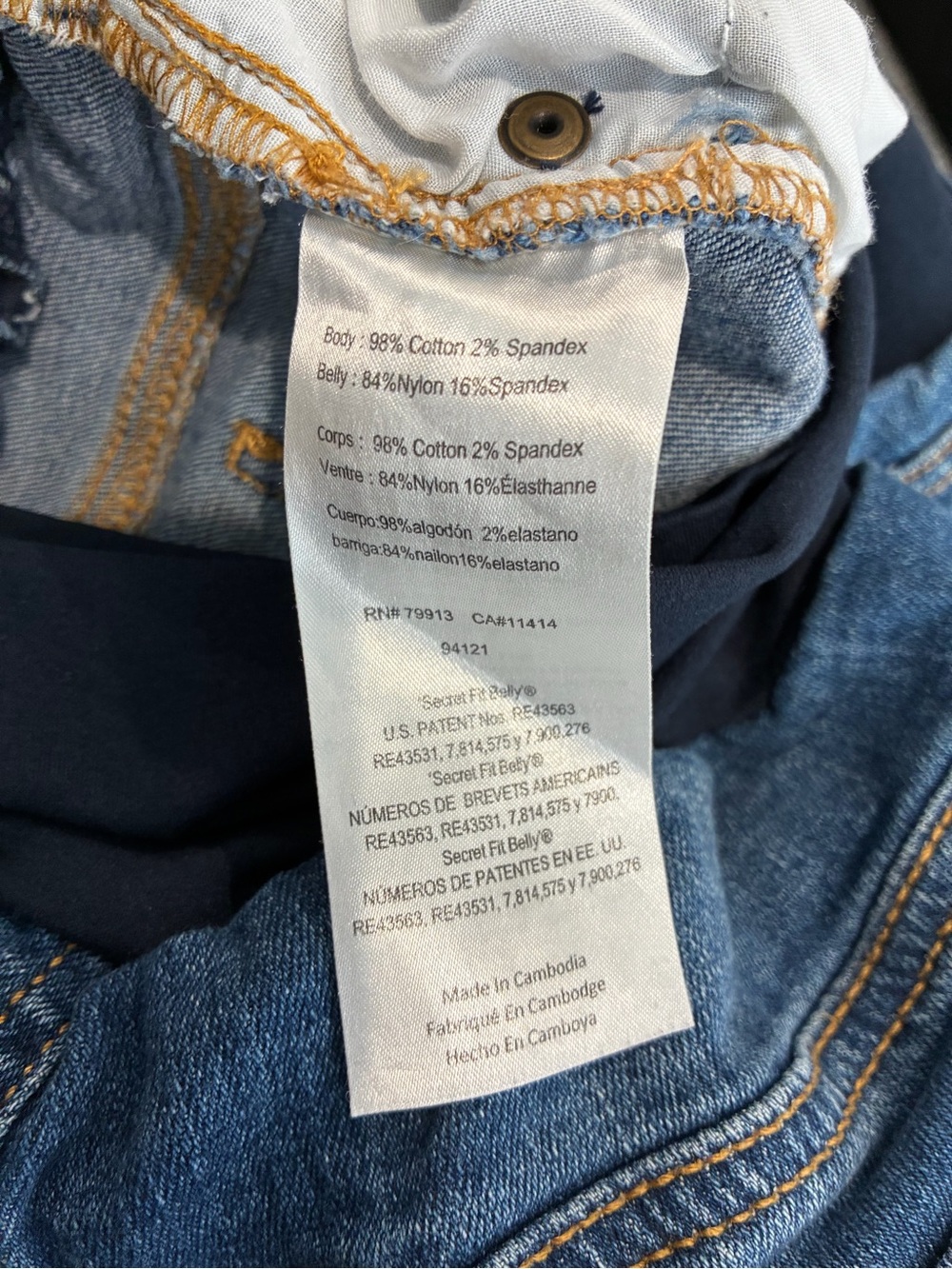 Indigo Blue Distressed Denim Bermuda Maternity Shorts Size M Full Belly Panel - Picture 8 of 9